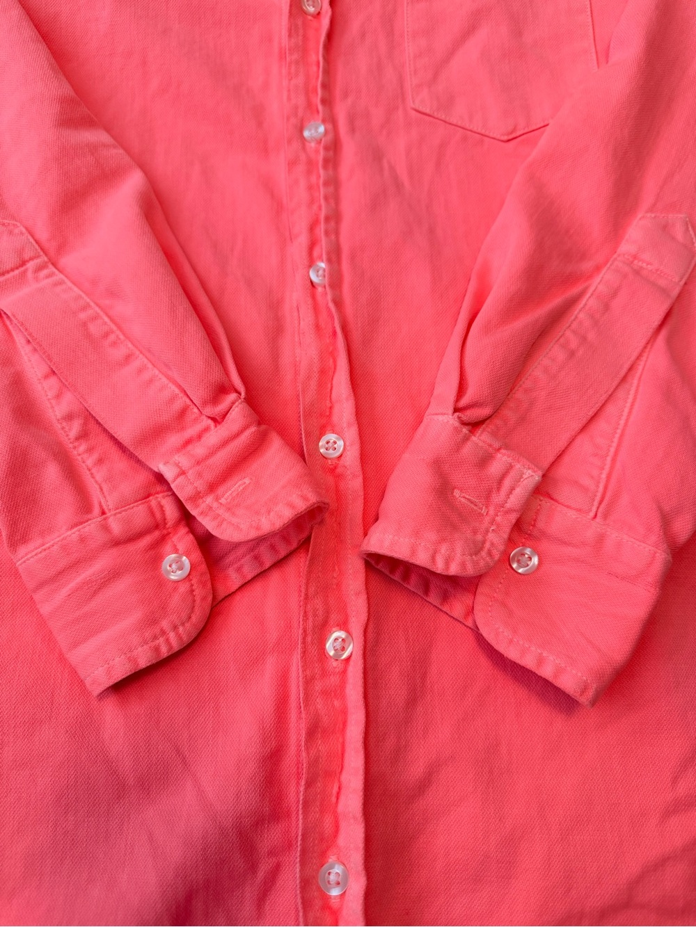 Mary Distressed Denim Shirtdress Neon Coral Frank & Eileen S - Picture 14 of 15